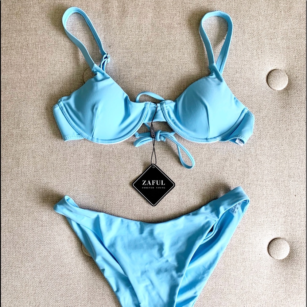 Baby blue zaful underwire bikini.
